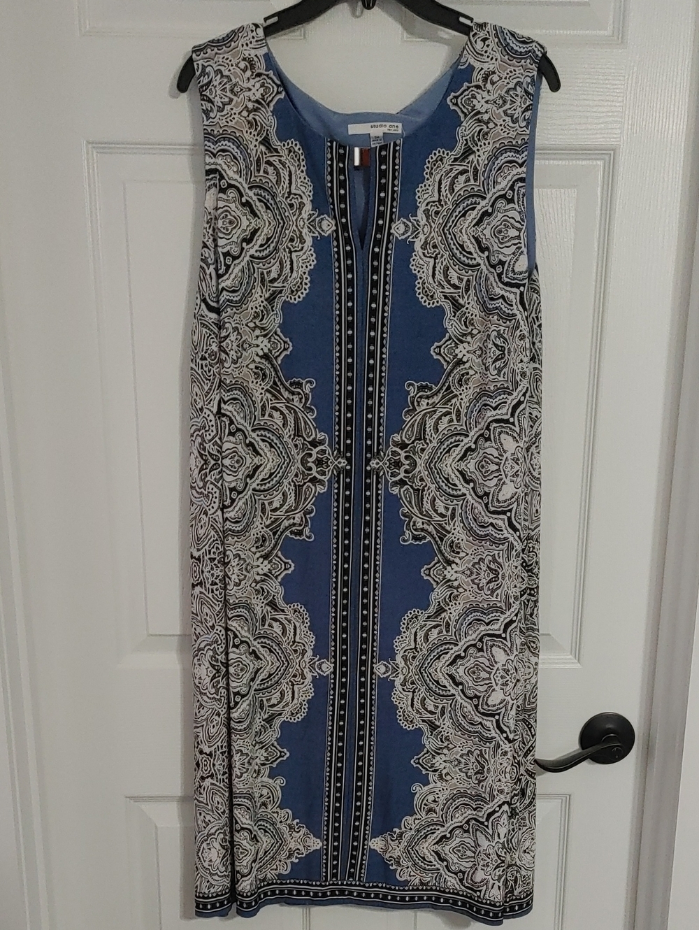 Studio One New York Sleeveless Printed Shift Dress Blue & White Size 3X